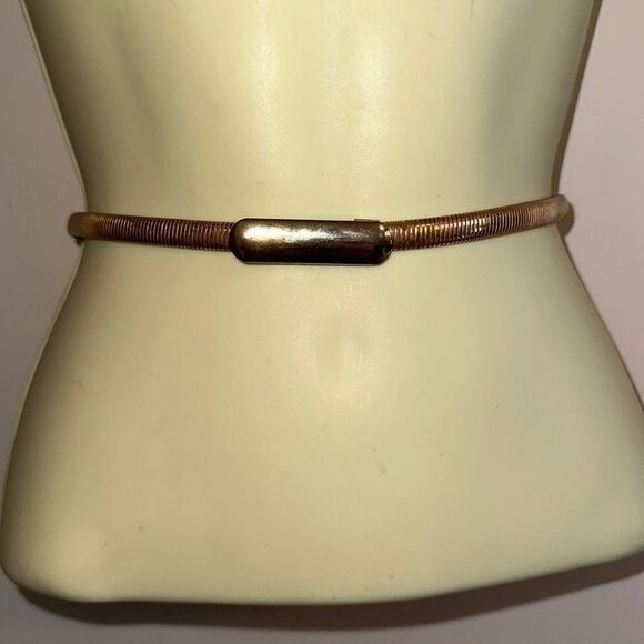 Vintage 80s gold serpentine stretch belt with rounded rectangle buckle - Picture 1 of 5